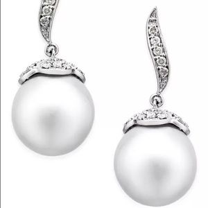Cultured South Sea Pearl and Diamond Earrings NWT